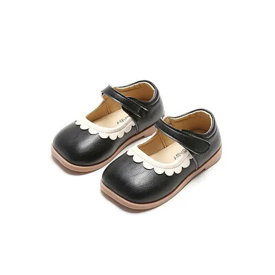 Moodsad tüdrukute koolikingad Lapikujulised lasteprintsessikingad lastele Madalad väikelapsed sasitud servadega nahast kingad Causal Mary Janes