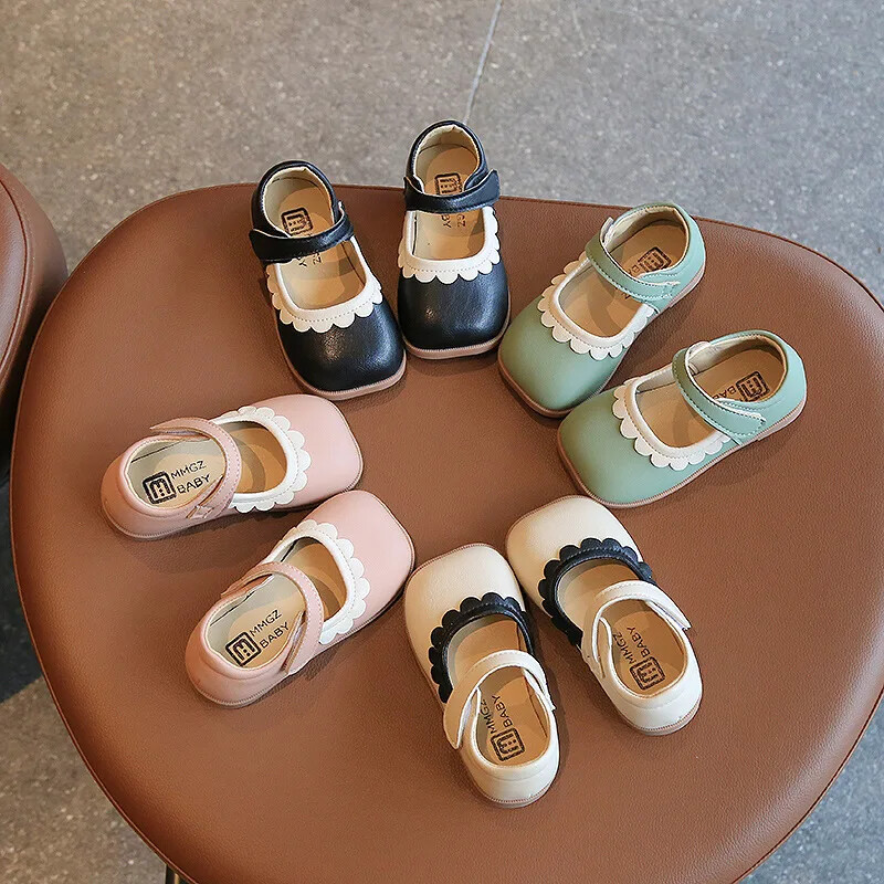 Moodsad tüdrukute koolikingad Lapikujulised lasteprintsessikingad lastele Madalad väikelapsed sasitud servadega nahast kingad Causal Mary Janes