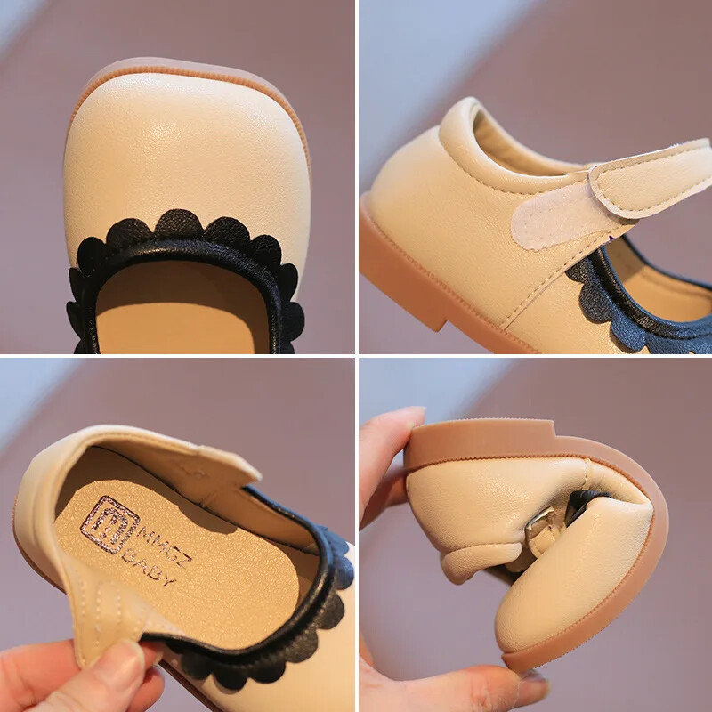 Moodsad tüdrukute koolikingad Lapikujulised lasteprintsessikingad lastele Madalad väikelapsed sasitud servadega nahast kingad Causal Mary Janes