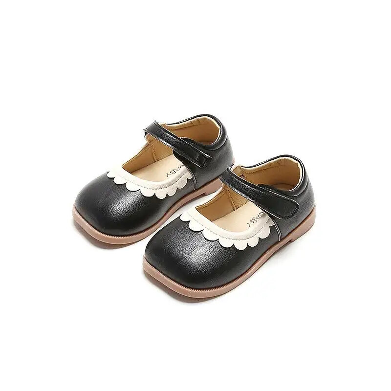 Moodsad tüdrukute koolikingad Lapikujulised lasteprintsessikingad lastele Madalad väikelapsed sasitud servadega nahast kingad Causal Mary Janes