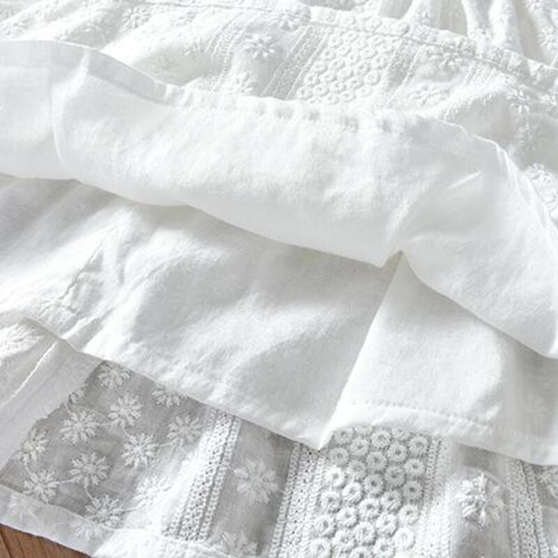 Letné detské spoločenské šaty pre dievčatká princeznovské šaty z bavlny a bielej farby bez rukávov s výšivkou, ležérne módne oblečenie