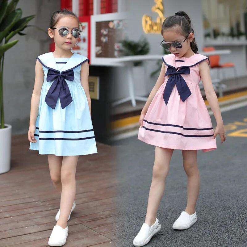 Uus 2024. aasta laste tüdrukute suvine puuvillane valge vööriprintsesskleit laste A-joonega vabaajakleit riided 3 4 5 6 7 8 9 10-aastastele