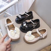 Παιδικά κοριτσίστικα δερμάτινα παπούτσια Άνοιξη φθινόπωρο παπιγιόν πέρλες με χάντρες μόδας στυλ Princess ρετρό χαριτωμένα φλατ παιδικά παπούτσια γενεθλίων