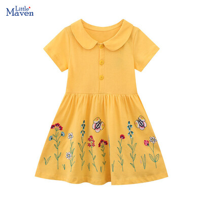 Little maven Haine pentru copii Rochie de vară Îmbrăcăminte coreeană pentru copii Fetițe Broderie Flori Costum din bumbac