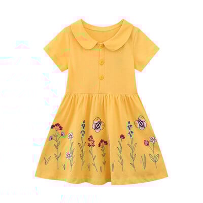 Väike maven Lasteriided Suvine kleit Korea lasteriided Tüdrukute tikandid Lilled Puuvillane kostüüm