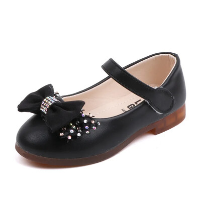 Must-valged roosad nahast kingad lastele tüdrukutele mood armsad vibuprintsess-peokleit-jalatsid Lastele mõeldud püksid jalatsid Jalatsid