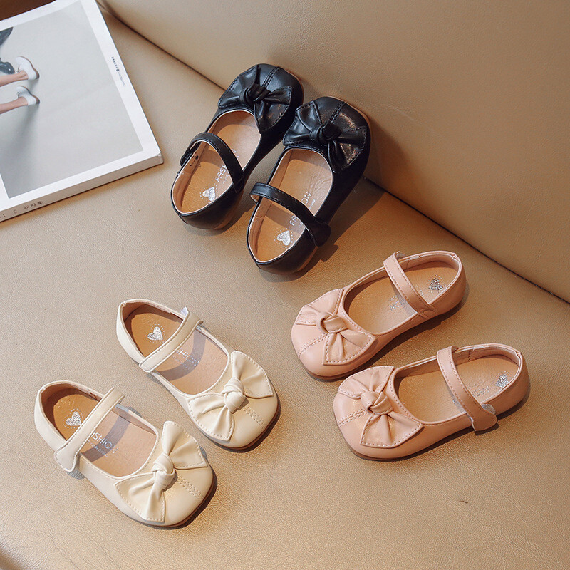 Pantofi din piele pentru fete 2024, primăvară toamnă, ocazional, cu fundă, pantofi de prințesă pentru copii, modă coreeană, cu talpă moale, pantofi singuri pentru fetiță