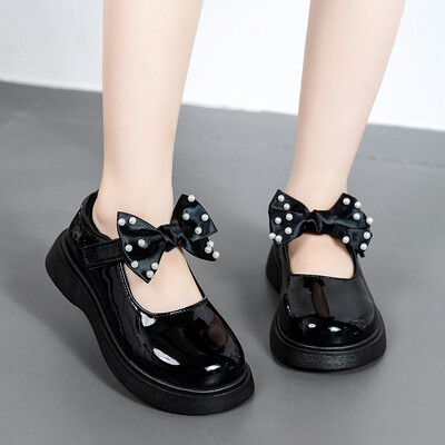 Sügismood Pearl Chain Laste koolijalatsid Printsessi Lastejalatsid Tüdrukutele Mustad Lapse nahast kingad 3 4 5 6 7 8 9 10 11 12