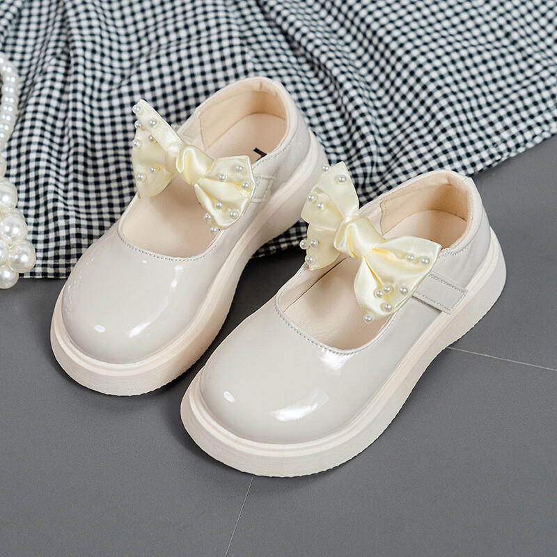 Sügismood Pearl Chain Laste koolijalatsid Printsessi Lastejalatsid Tüdrukutele Mustad Lapse nahast kingad 3 4 5 6 7 8 9 10 11 12