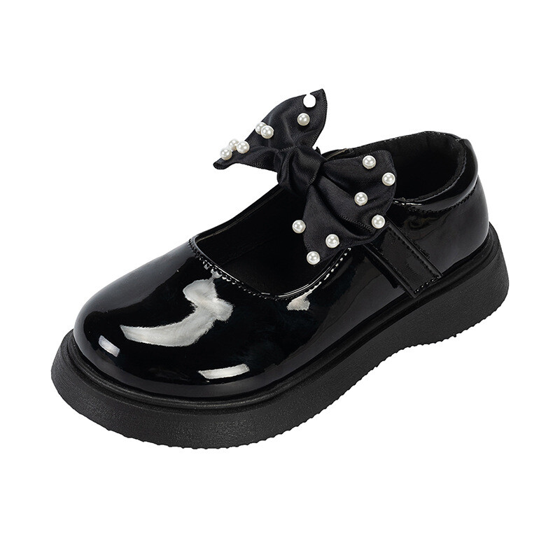 Sügismood Pearl Chain Laste koolijalatsid Printsessi Lastejalatsid Tüdrukutele Mustad Lapse nahast kingad 3 4 5 6 7 8 9 10 11 12