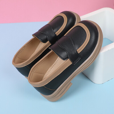 Παιδικά δερμάτινα παπούτσια 2023 Αντιολισθητικά χρώματα που μπλοκάρουν με στρογγυλά δάχτυλα Απλά για κορίτσια Shallow Loafers Slip on Kids Fashion Casual παπούτσια