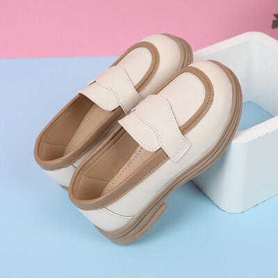 Παιδικά δερμάτινα παπούτσια 2023 Αντιολισθητικά χρώματα που μπλοκάρουν με στρογγυλά δάχτυλα Απλά για κορίτσια Shallow Loafers Slip on Kids Fashion Casual παπούτσια