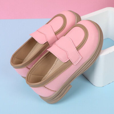 Παιδικά δερμάτινα παπούτσια 2023 Αντιολισθητικά χρώματα που μπλοκάρουν με στρογγυλά δάχτυλα Απλά για κορίτσια Shallow Loafers Slip on Kids Fashion Casual παπούτσια