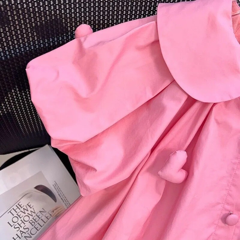 2-10 ani de vară rochie drăguță pentru fete bijuterii cu inimă decorare guler răsturnat rochie cu cataramă cu un singur rând pentru fată