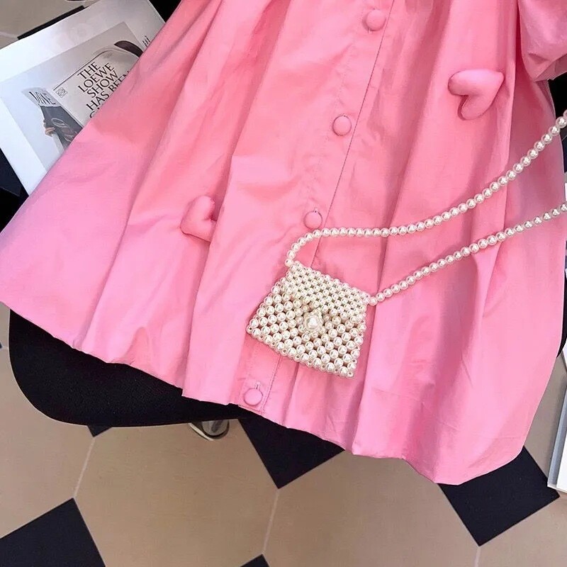 2-10 ani de vară rochie drăguță pentru fete bijuterii cu inimă decorare guler răsturnat rochie cu cataramă cu un singur rând pentru fată