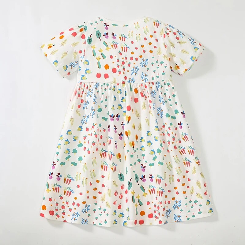 Little maven Multikas lilleline laste tüdrukute printsesskleidid lühikeste varrukatega puuvillased lasteriided armas multikas aplikatsiooniga tüdrukute kleit