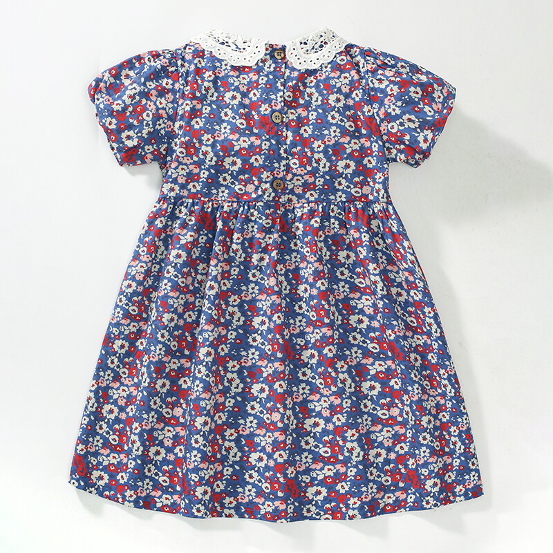 Little maven Baby Girls 2024 Suveprintsessi sünnipäevakleit Puuvillane multifilm Lilled Riided Vabaaja väikelaste lasteriided