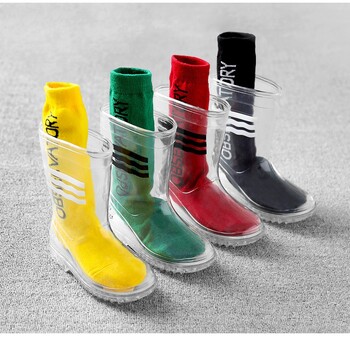 Παιδικά αγόρια για κορίτσια Rainboots Clear Child Girl αδιάβροχα παπούτσια PVC μαλακές μπότες βροχής Ψηλό Top Μαθητές Κορίτσια αγόρια Rainboots από καουτσούκ