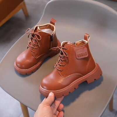 Sügistalv Beebi Lapsed Lühikesed saapad Soojad poisid Tüdrukud Kingad Pu Nahast Lastesaapad Mood Väikelaste Saapad Laste Lumekingad