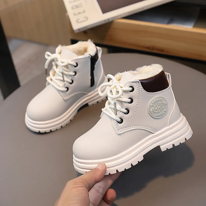 Talvised lapsed Võitlussaapad Karvase voodriga Laste Poolsaapad Moodsad poisid Tüdrukud Lühikesed saapad Üliõpilaste libisemiskindlad jalanõud Jalatsid H07032