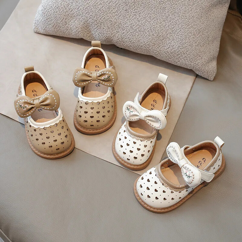 Suvised tüdrukute kingad ühevärvilised lamedad laste nahast kingad Pehme tallaga libisemisvastased õõnsad lastesandaalid vabaaja kingad tüdrukutele