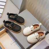 Sügisesed laste nahast kingad T-rihma õmblemine Stiilne Mugav Laps Lamedad Kingad Platvorm 23-36 Must beež Sobivad poiste jalatsid tüdrukutele