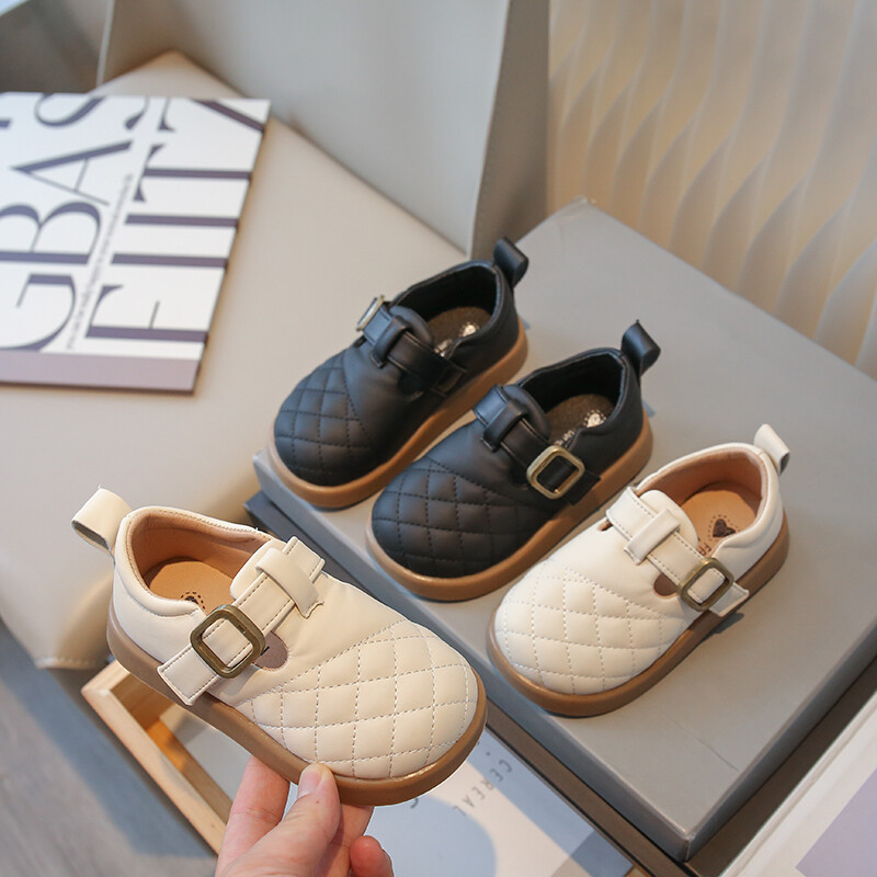 Sügisesed laste nahast kingad T-rihma õmblemine Stiilne Mugav Laps Lamedad Kingad Platvorm 23-36 Must beež Sobivad poiste jalatsid tüdrukutele