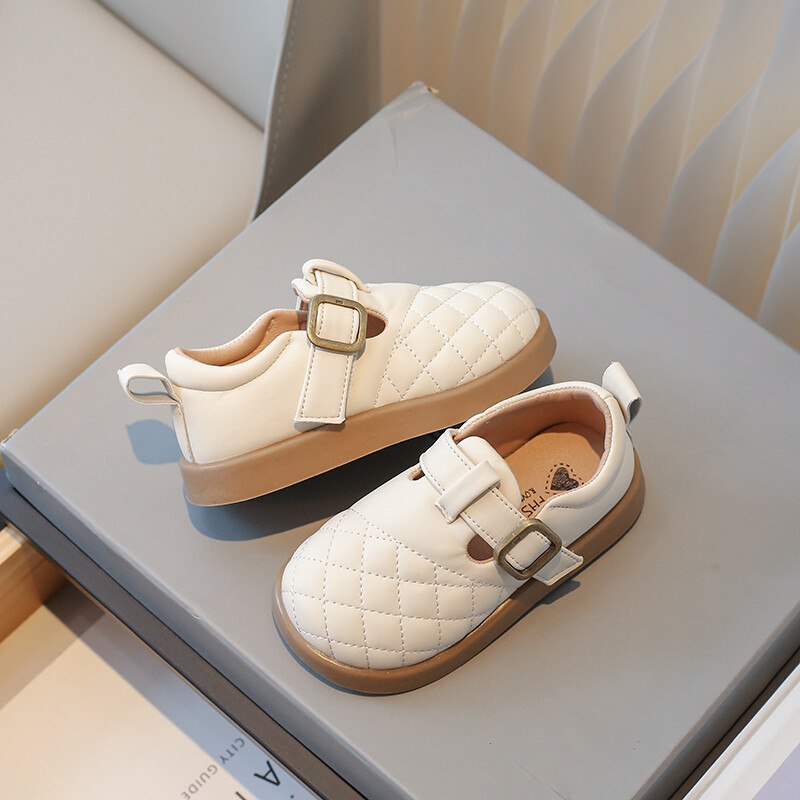 Sügisesed laste nahast kingad T-rihma õmblemine Stiilne Mugav Laps Lamedad Kingad Platvorm 23-36 Must beež Sobivad poiste jalatsid tüdrukutele