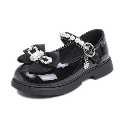 Laste nahast kingad tüdrukutele Läikivad Lihtsad Koolijalatsid Mitmekülgsed Lastejalatsid Paksu Tallaga Mood Must Karu Mary Jane Kingad