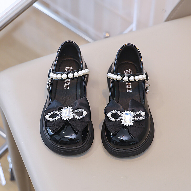 Laste nahast kingad tüdrukutele Läikivad Lihtsad Koolijalatsid Mitmekülgsed Lastejalatsid Paksu Tallaga Mood Must Karu Mary Jane Kingad