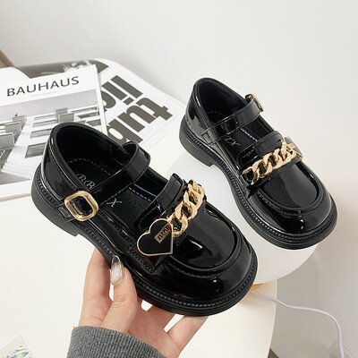 Tüdrukute nahast kingad 2024 Moodsad lastejalatsid, mustad printsessikingad Pehme tallaga lastejalats tüdrukutele suurele tüdrukule Туфли