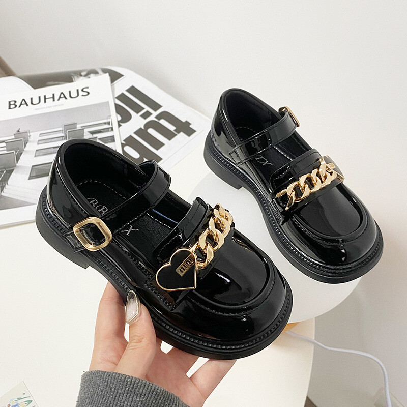 Tüdrukute nahast kingad 2024 Moodsad lastejalatsid, mustad printsessikingad Pehme tallaga lastejalats tüdrukutele suurele tüdrukule Туфли