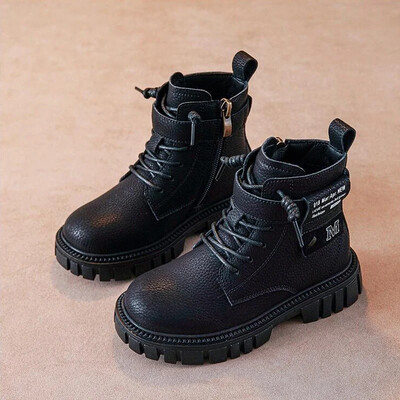 Размер 26-41, момчета, туристически обувки за езда, есен, зима, детски кожени ботуши с каишка за глезена, кожени ботуши в стил мотоциклет за момче