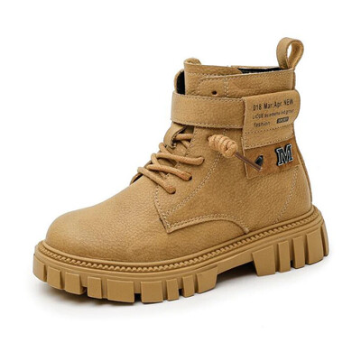 Размер 26-41, момчета, туристически обувки за езда, есен, зима, детски кожени ботуши с каишка за глезена, кожени ботуши в стил мотоциклет за момче