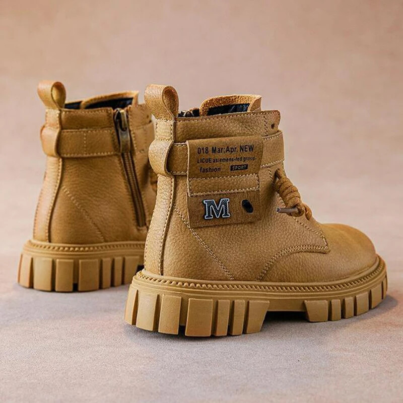 Размер 26-41, момчета, туристически обувки за езда, есен, зима, детски кожени ботуши с каишка за глезена, кожени ботуши в стил мотоциклет за момче
