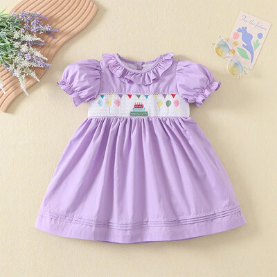 2024. gada balonu kūka, rokām darināts mazuļu meiteņu apģērbs, smēķēšanas kleitas, rozā violets, kokvilnas vasaras tērps, dzimšanas dienas ballītes apģērbs 1–6 g.