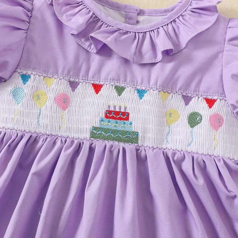 2024. gada balonu kūka, rokām darināts mazuļu meiteņu apģērbs, smēķēšanas kleitas, rozā violets, kokvilnas vasaras tērps, dzimšanas dienas ballītes apģērbs 1–6 g.