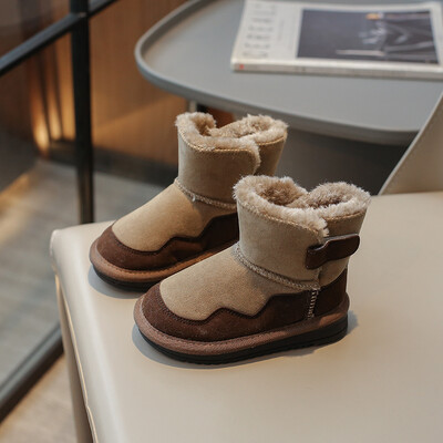 2023 Boots Snow Boots για αγόρια που ταιριάζουν στο χρώμα της μόδας Παιδικά δερμάτινα μποτάκια για κορίτσια ιαπωνικού στυλ Χειμερινά ζεστά παιδικά παπούτσια Unisex Χαριτωμένα