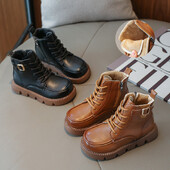 Britain Style Laste Mood Lühikesed Saapad Mitmekülgsed Pehme Pandlaga Tõmblukk Ümmarguse ninaga libisemiskindlad Laste Poissaapad PU vabaaja DropShipping