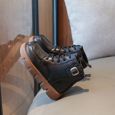 Britain Style Laste Mood Lühikesed Saapad Mitmekülgsed Pehme Pandlaga Tõmblukk Ümmarguse ninaga libisemiskindlad Laste Poissaapad PU vabaaja DropShipping