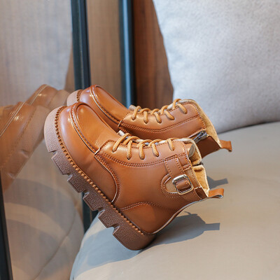 Britain Style Laste Mood Lühikesed Saapad Mitmekülgsed Pehme Pandlaga Tõmblukk Ümmarguse ninaga libisemiskindlad Laste Poissaapad PU vabaaja DropShipping