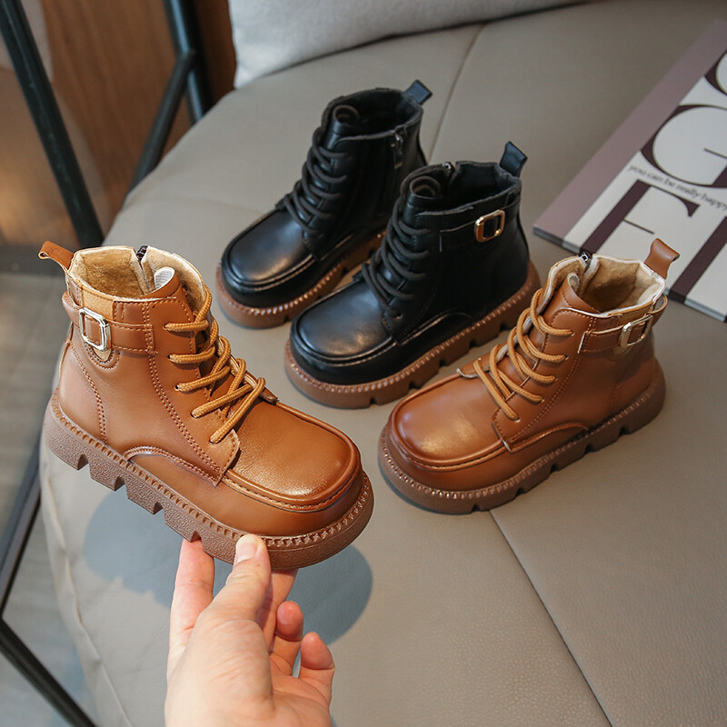 Britain Style Laste Mood Lühikesed Saapad Mitmekülgsed Pehme Pandlaga Tõmblukk Ümmarguse ninaga libisemiskindlad Laste Poissaapad PU vabaaja DropShipping