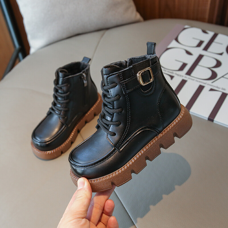 Britain Style Laste Mood Lühikesed Saapad Mitmekülgsed Pehme Pandlaga Tõmblukk Ümmarguse ninaga libisemiskindlad Laste Poissaapad PU vabaaja DropShipping