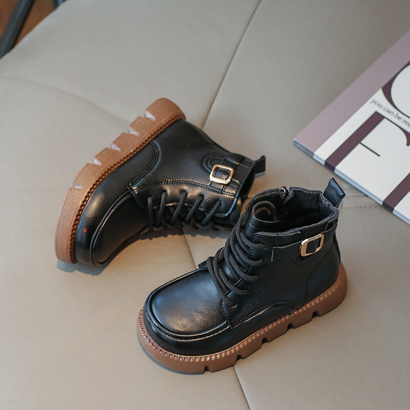 Britain Style Laste Mood Lühikesed Saapad Mitmekülgsed Pehme Pandlaga Tõmblukk Ümmarguse ninaga libisemiskindlad Laste Poissaapad PU vabaaja DropShipping