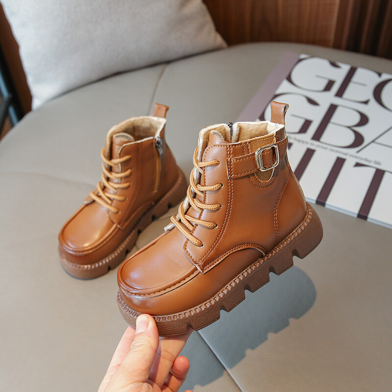 Britain Style Laste Mood Lühikesed Saapad Mitmekülgsed Pehme Pandlaga Tõmblukk Ümmarguse ninaga libisemiskindlad Laste Poissaapad PU vabaaja DropShipping