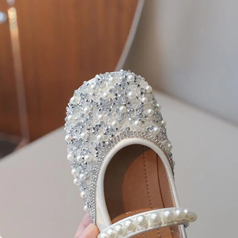 Laste nahast kingad kevad-sügismood litrid Pärlid Tüdrukute printsesskingad pehme põhjaga