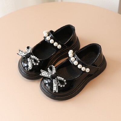 Παιδική μόδα μαργαριτάρι φιόγκο κόμπος PU Δερμάτινα Princess παπούτσια για κορίτσια Παπούτσια Butterfly Baby