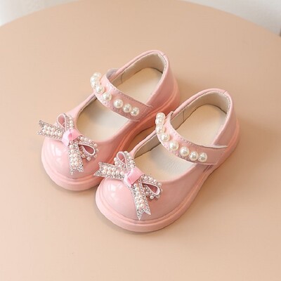 Παιδική μόδα μαργαριτάρι φιόγκο κόμπος PU Δερμάτινα Princess παπούτσια για κορίτσια Παπούτσια Butterfly Baby