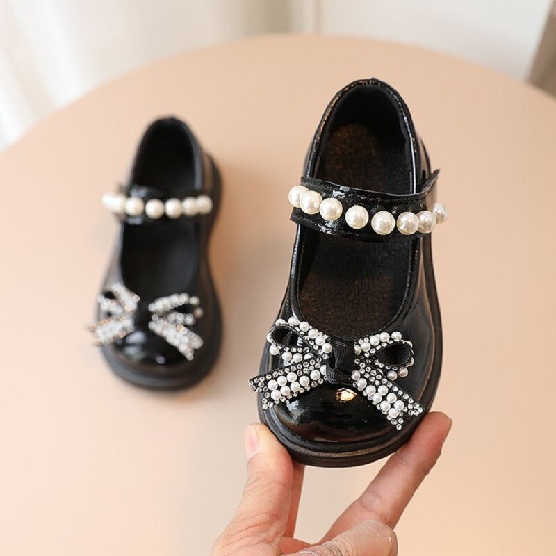 Παιδική μόδα μαργαριτάρι φιόγκο κόμπος PU Δερμάτινα Princess παπούτσια για κορίτσια Παπούτσια Butterfly Baby