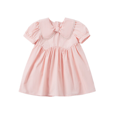 Väikese tüdruku puuvillane mullvarrukatega kleit klappkraega vabaajakleit 2024 ühevärviline 1-7T laste suveriided